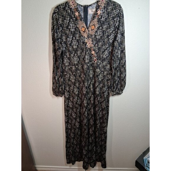 Sheryl Crow Dresses & Skirts - NWT Sheryl Crow Dress Woven Look Embroidered V-Neck Kaftan Maxi Black Sz Medium